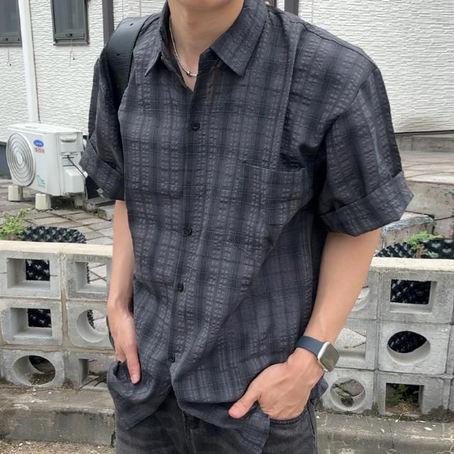 [1+1할인/당일출고] 오버핏 체크 린넨 남방 반팔 셔츠