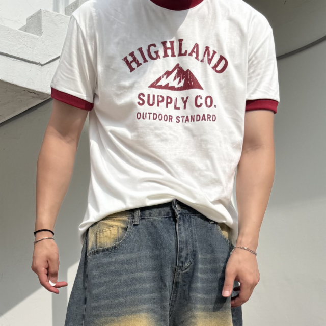 하이랜드 배색 링거 반발 티셔츠 머슬핏
