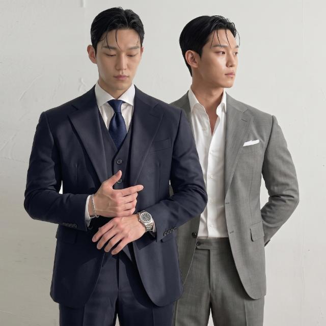[어깨UP] 머슬핏 쓰리피스 정장 수트 셋업 여름 쿨링 울 결혼식 하객 웨딩 촬영