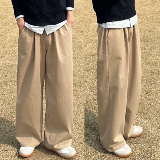미니멀 핀턱 와이드 밴딩 팬츠 (3color)