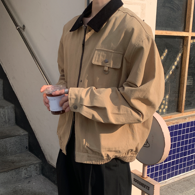 워크자켓 카라 배색 오버핏 블루종 점퍼 3COLOR