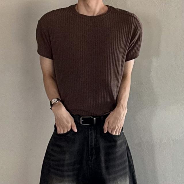 머슬핏 절개 반팔 니트 크롭 골지 쿨 여름 빅사이즈 7color 아이스 시원한 남친룩