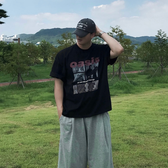 고밀도 오버핏 오아시스 프린팅 박스 반팔티 (2color)