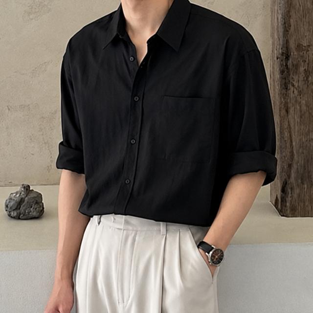 [1+1할인] 엘리 포켓 오버핏 루즈핏 무지 얇은 데일리 긴팔 셔츠 7color