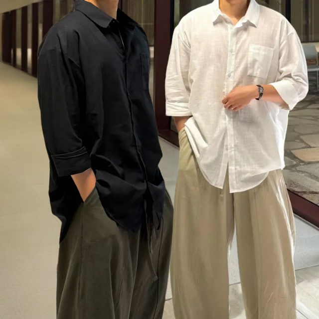 오버핏 린넨 긴팔 셔츠