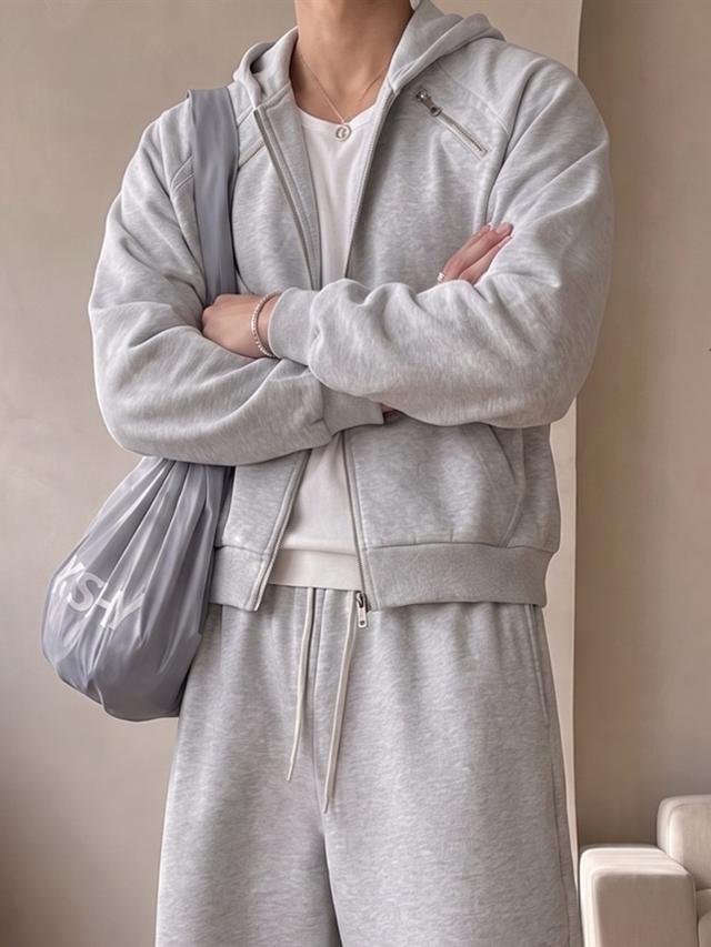 남자 남성 이중지 크롭 오버핏 후드 집업