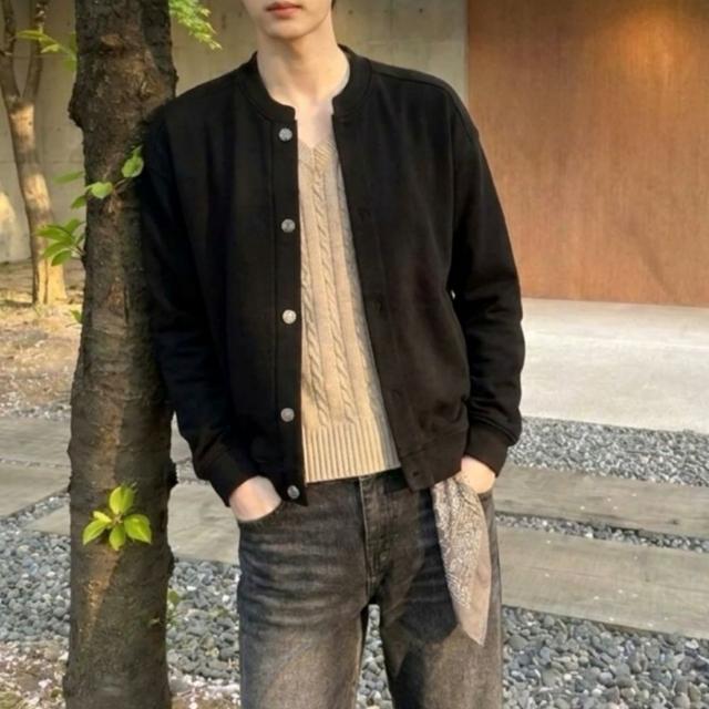 울 크롭 헨리넥 가디건 4colors /  미니멀 오버핏 헤비 코튼 라운드 차이나 카라 봄 가을 숏 아우터