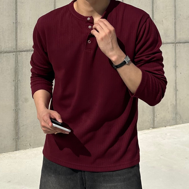 쿨링 오버핏 헨리넥 골지 롱 슬리브 간절기 봄 가을 긴팔 티셔츠 (5color)