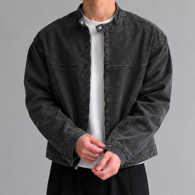 투웨이 워싱 바이커 데님 자켓