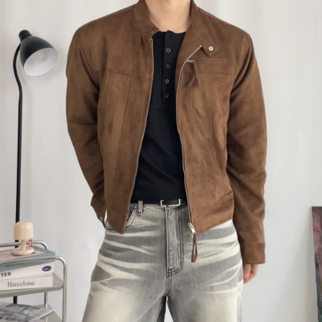 스웨이드 스탠드 크롭 블루종 자켓 4color