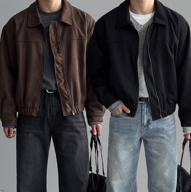 세미오버핏 크롭 절개 스웨이드 자켓 2color 커플 자켓 트러커 블루종 재킷