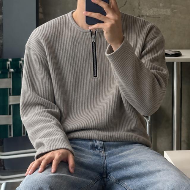 골지 하프집업 반집업 라운드넥 오버핏 루즈핏 긴팔 티셔츠 맨투맨 3color