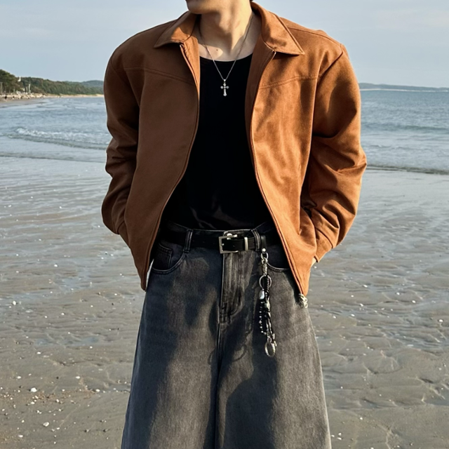 스웨이드 크롭 절개 자켓 집업 (2color)