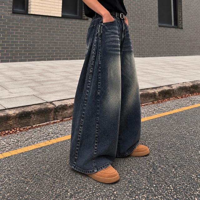 [핏보장] 사이드 핀턱 벌룬핏 데님팬츠