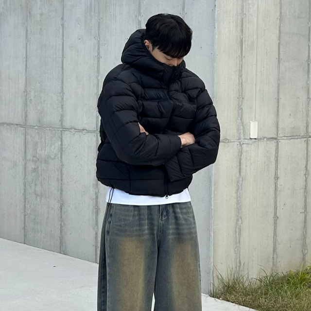 [고퀄크롭] 루트 남녀공용 크롭 경량패딩 후드 투웨이 스트링 숏 패딩 (4color)