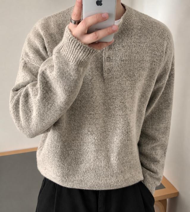헨리넥 울 오버핏 크롭 보카시 라운드 니트