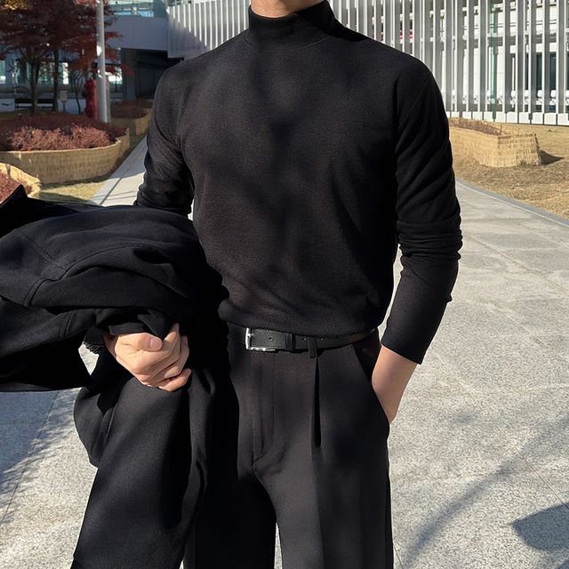오버핏 반폴라 목티 폴라티 이너 레이어드 티셔츠 빅사이즈 터틀넥 폴라 긴팔 니트 목폴라티