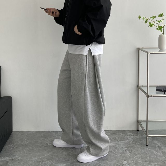 사이드 핀턱 스트링 Y2K 벌룬핏 와이드팬츠  회색 트레이닝바지