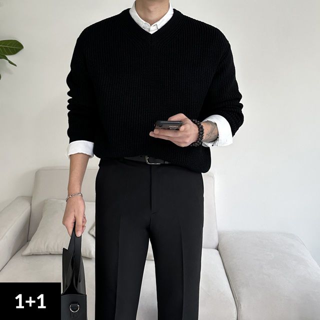 [1+1할인/기획특가]남자 어깨넓어보이는 오버핏 하찌 브이넥니트 봄 가을 니트