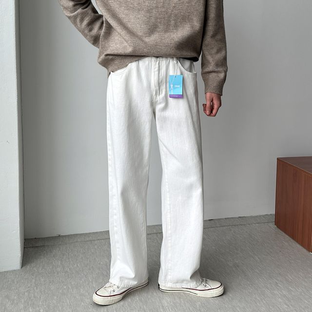 데일리 와이드 코튼팬츠 면바지 크림진 일자 데님 화이트 슬랙스 세미 롱 와이드 (2color)