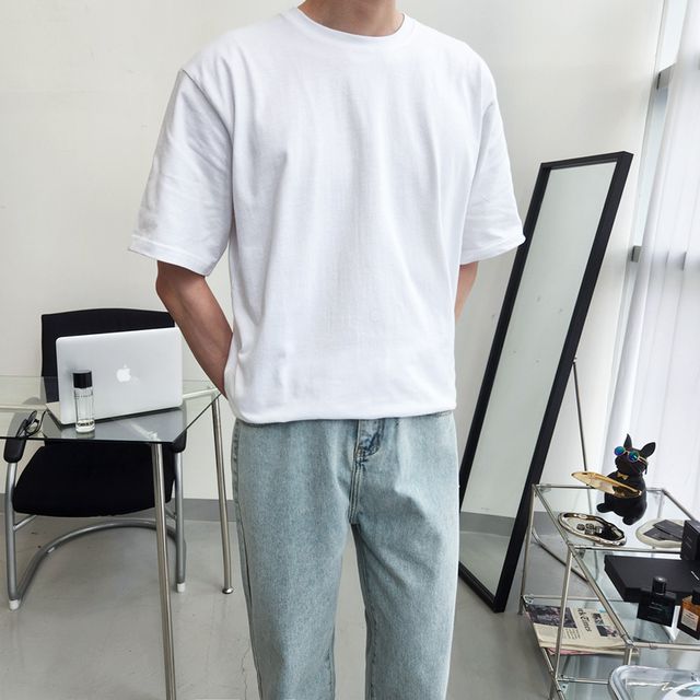 [당일출고] 2TYPE 오버핏 레이어드 반팔 티셔츠 (2color) 반팔티 레이어드 흰색 흰티 비침없는기본 무지티 이너 라운드 여름 U넥 면 티셔츠 당일발송