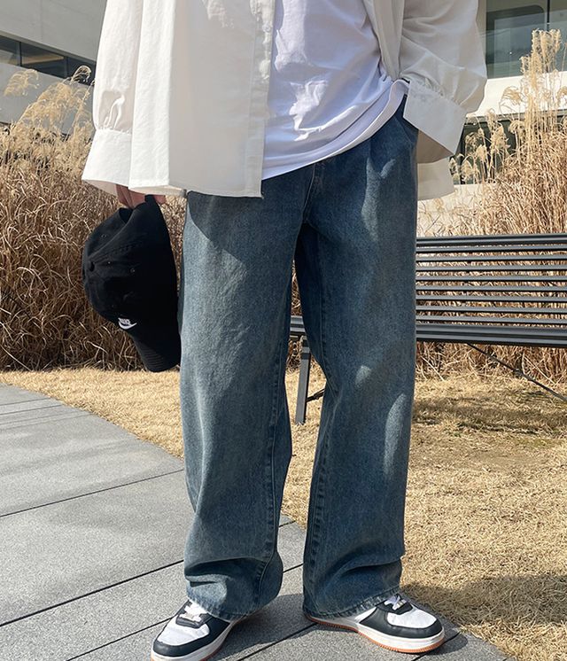 4컬러 더블 핀턱 와이드 데님팬츠