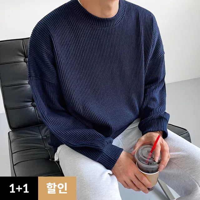 [1+1할인][봄신상] 오버핏 하찌 골지 니트 빅사이즈 맨투맨(95~110사이즈) 5513