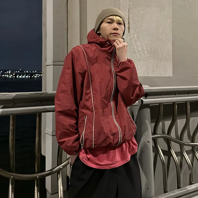 Gorpcore String Windbreaker 고프코어 스트링 윈드브레이커 오버핏 후드 바람막이 2C
