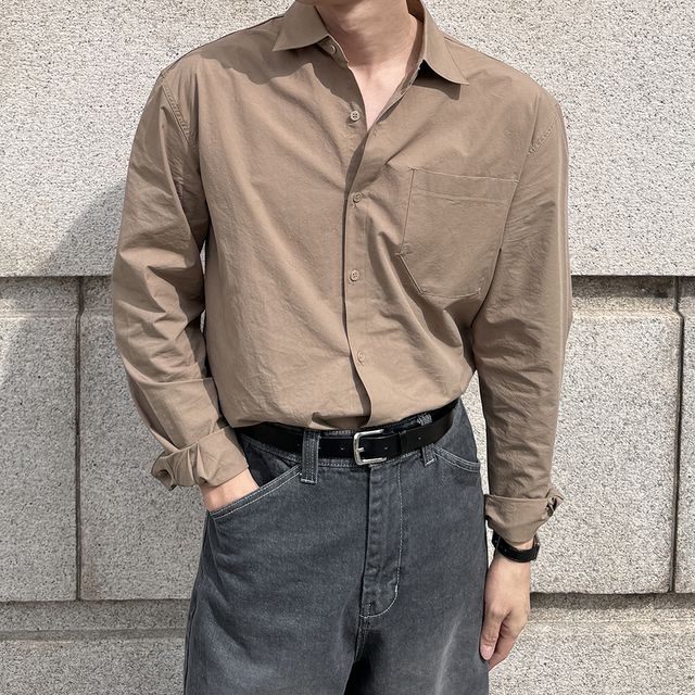 남자 포켓 스티치 세미오버핏 40수 고밀도 셔츠 남방