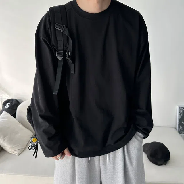 [당일출고] 목탄탄 어깡 절개 무지 긴팔티 수피마 오버핏 흰색 검정 긴팔 티셔츠