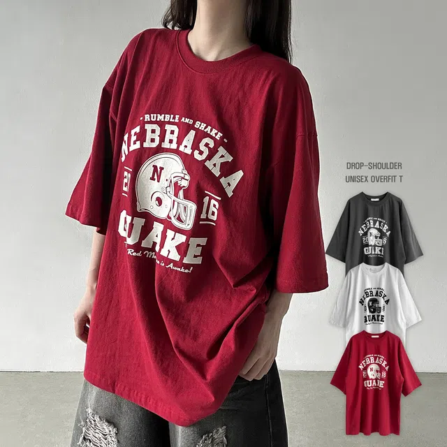 [unisex] ゆるいフィットの短い短いT -シャツ3color上のドロップショルダーホッケー印刷レタリング