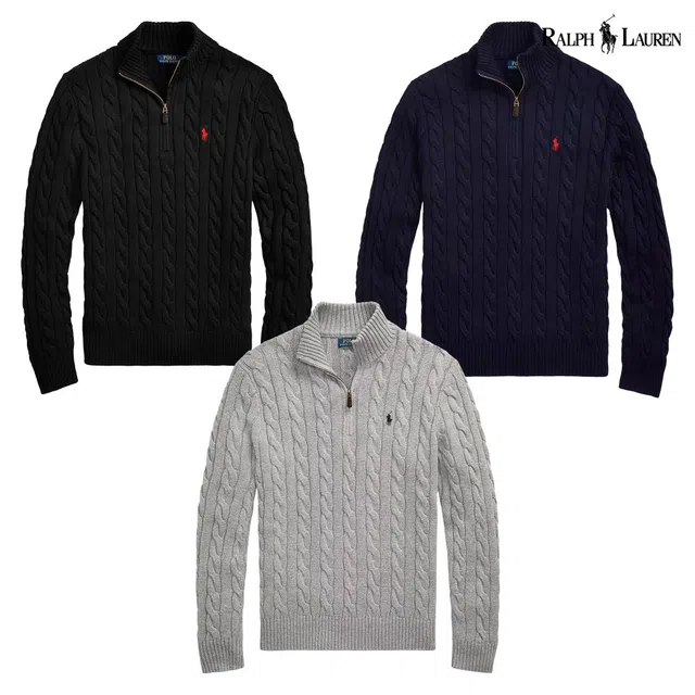 [예약발송 출고- 9월17일] 폴로랄프로렌 포니 자수 꽈배기 반집업 니트