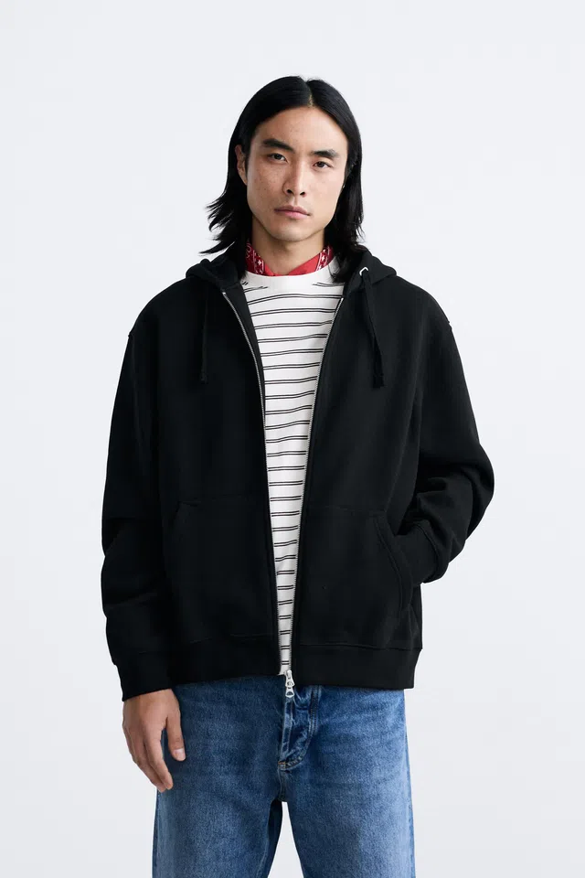 해외] 자라 집업 후드 스웨트셔츠 3443/400 BLACK