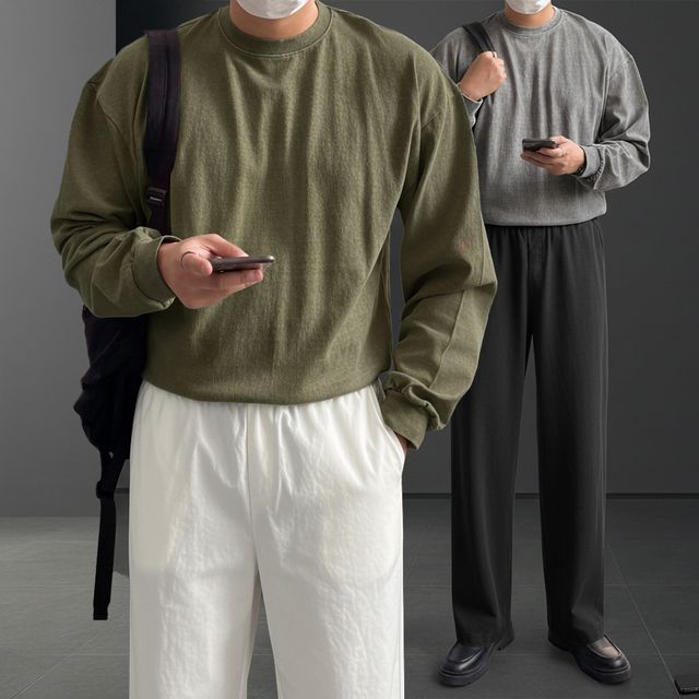 비비오 빈티지 피그먼트 워싱 오버핏 10수 두꺼운 긴팔티 (5color) 목안늘어나는 비침없는 롱슬리브