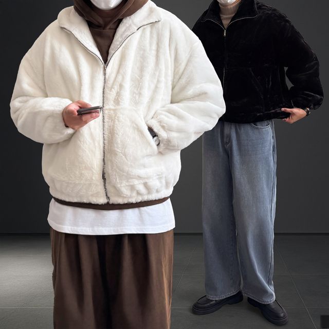 비비오 차이나넥 양털 후리스 집업 패딩 (3color) 커플 웰론 두꺼운 크롭 점퍼