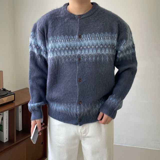 노르딕 눈꽃 윈터 코위찬 앙고라 라운드 긴팔 크롭 니트 가디건 연말 겨울 스웨터