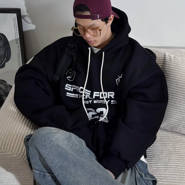[S-XL] 스페이스 포스 레터링 오버핏 후드 남녀공용 4color B