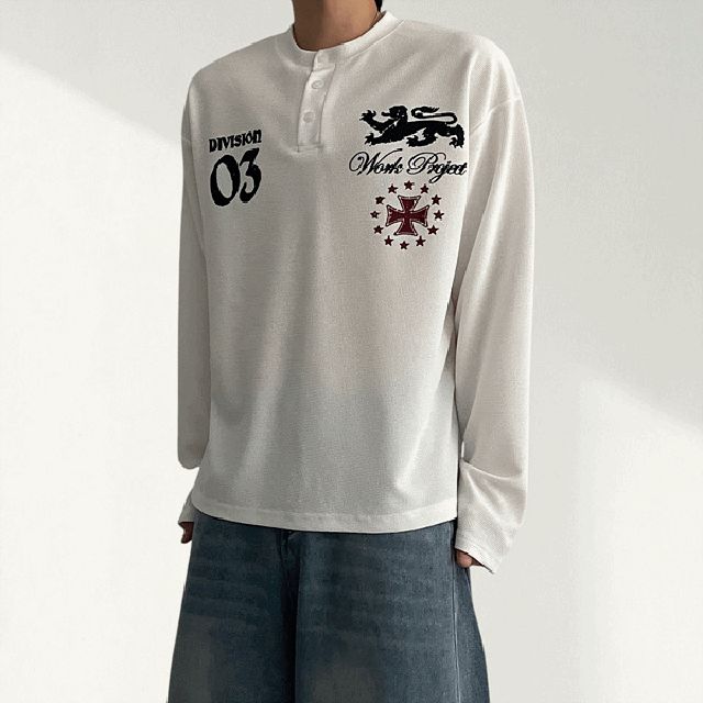 빈티지 헨리넥 와플 긴팔티 (2color)