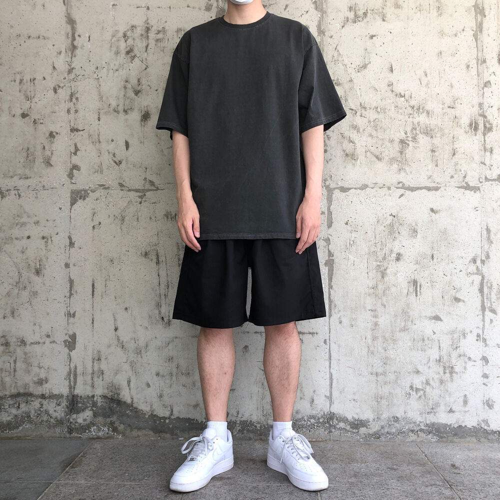 투 턱 코튼 버뮤다팬츠 시티보이룩 스트릿 코디 검정 크림 베이지