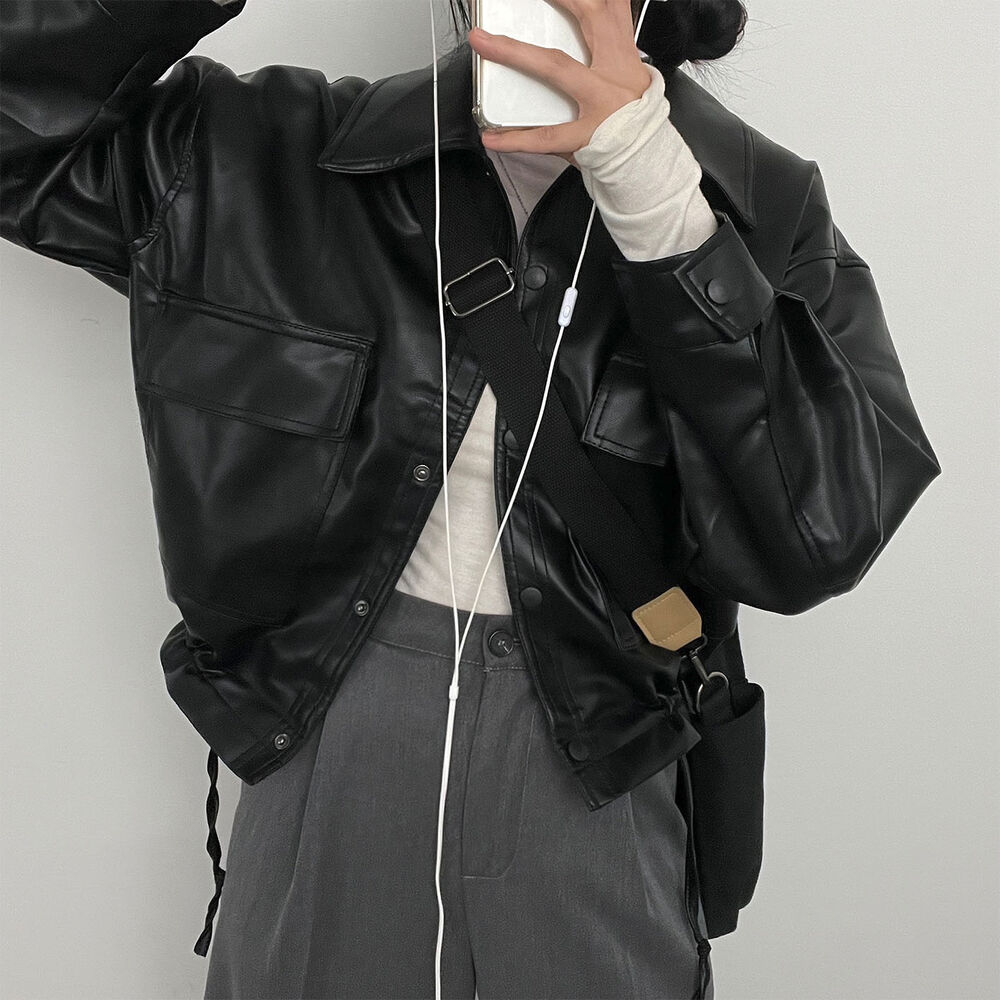  PARTY オーバーレザーライクショートジャケット sankyo shokai レザージャケット レディース ノーカラー 本革