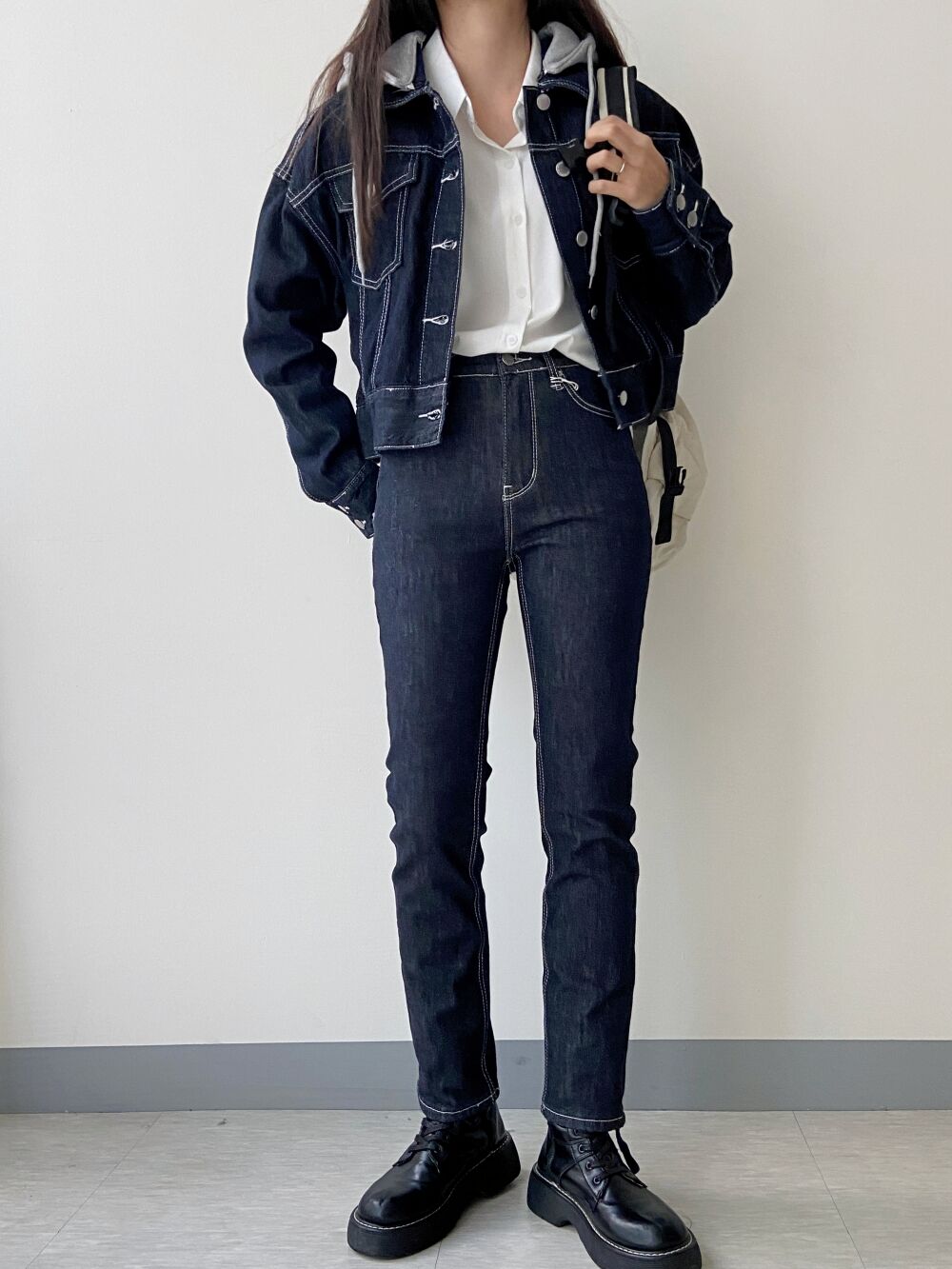 セット ツイード ジャケット＆ストレートジーンズ デニム パンツ set] outer+pants デニムジャケット+ストレートブーツカット