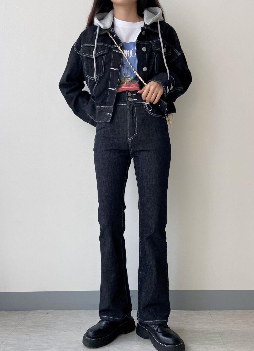 set] outer+pants デニムジャケット+ストレートブーツカット