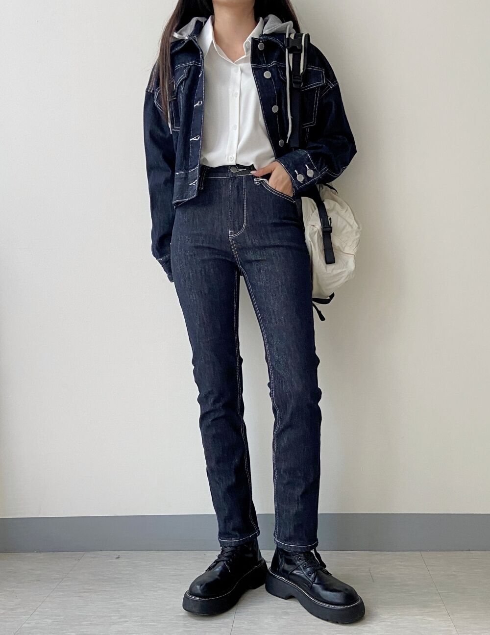 set] outer+pants デニムジャケット+ストレートブーツカット