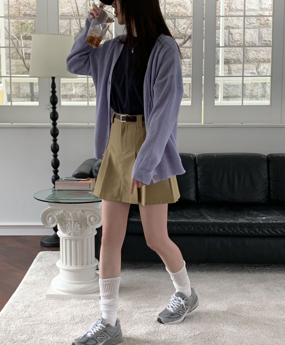 3 color] (ベルトセット)タック入りミニスカートパンツ