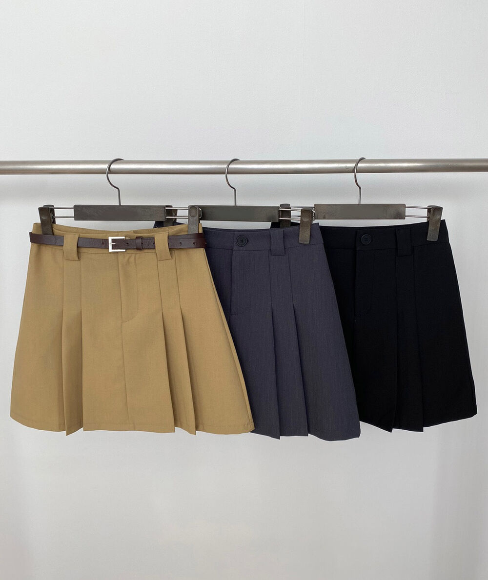 3 color] (ベルトセット)タック入りミニスカートパンツ