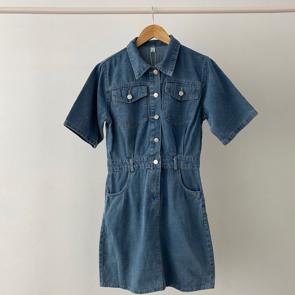 【新品未使用・完売品】　EATME デニム半袖ワンピース フロントジップ半袖デニムワンピース[品番：AZLW0023329]｜AZUL BY