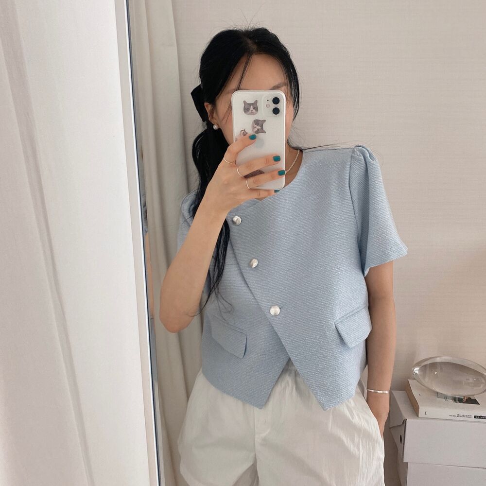 ハートシルバーボタンツイード半袖ジャケット | ファッション通販