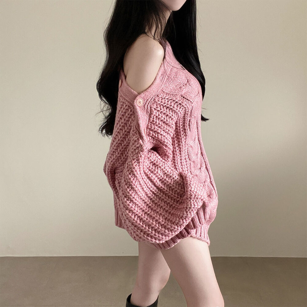 肩スリットツイスト長袖ニットミニワンピース(秋の新商品