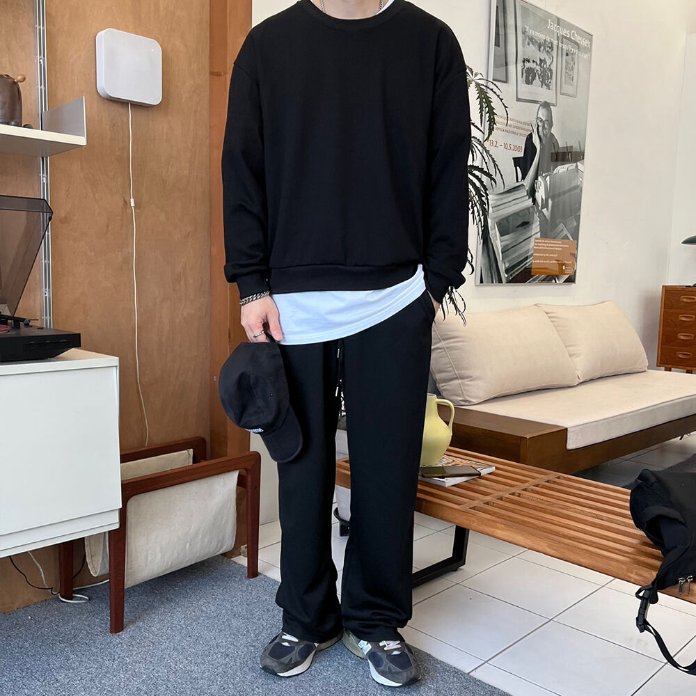 SET] 데일리룩 마실룩 코디 무지 맨투맨 와이드 트레이닝 팬츠(하의+상의)