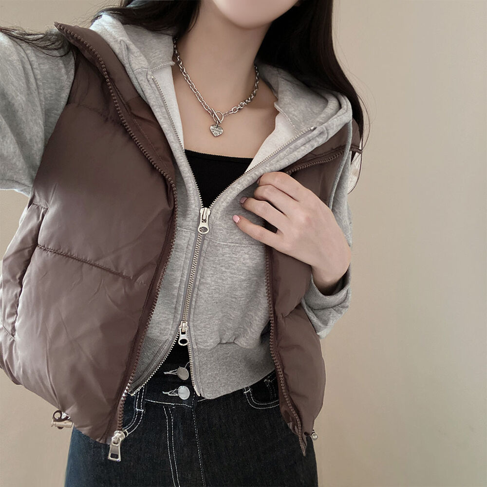 5color)クロップドハイネックストリングショートダウンベスト